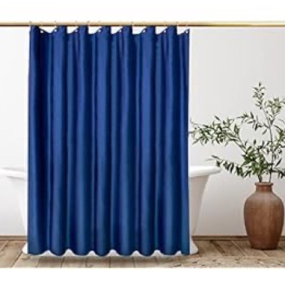 blue velvet 72 by 72 with metal hooks. Brand new